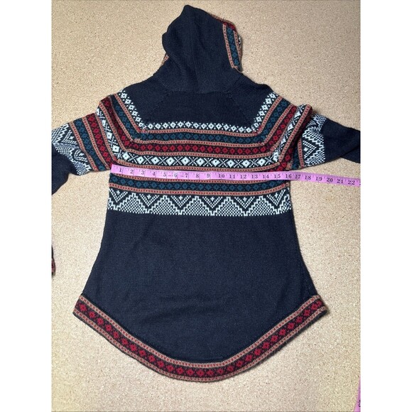 Zip Front Alpaca Hooded Cardigan Sweater size L Multicolor Pockets Knit C3 - Picture 6 of 7